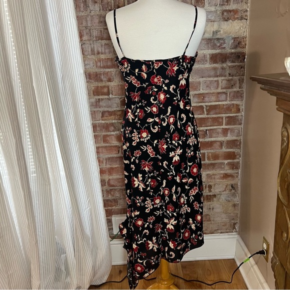 Vintage Floral Black and Red Asymmetrical Midi Dress -Size 9/10 -DR01 - Picture 2 of 7